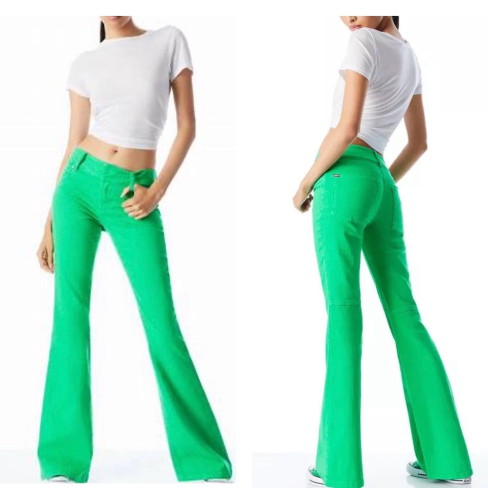 Alice + Olivia low rise Stacey bell flare jeans green garden 28